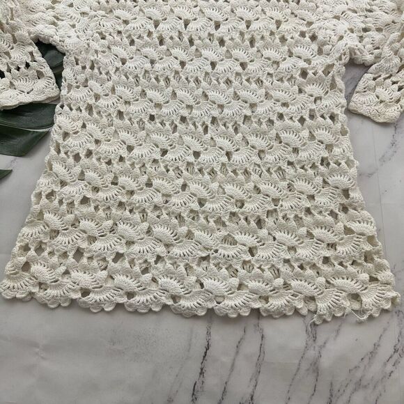 Extra Touch International Womens Vintage 90s Crochet Sweater One Size White Open - Picture 12 of 13
